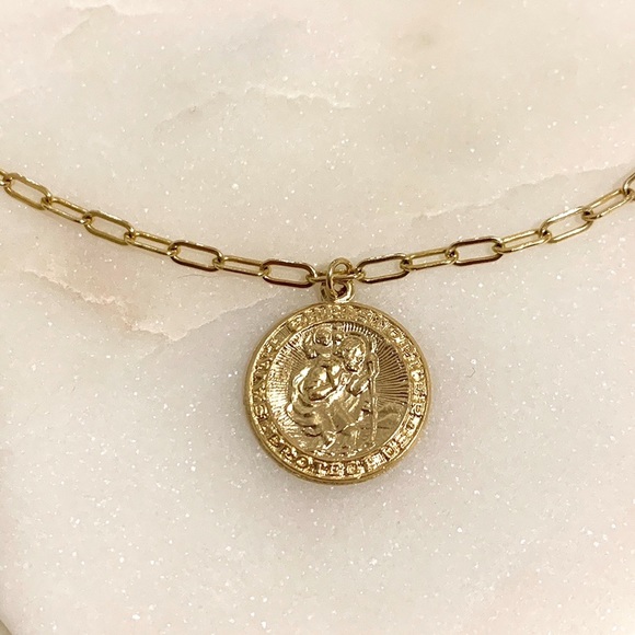 14k Gold Filled Saint Christopher Choker Necklace - Picture 6 of 16